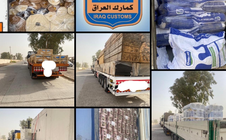 التحري و مكافحة التهريب تضبط  ١٦ شاحنة عند مدخل مدينة بغداد 