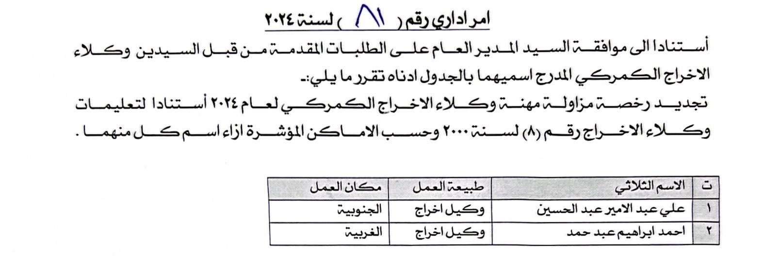 امر أداري ( ٨١ ) لسنة ٢٠٢٤